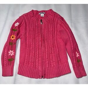 Hartstrings Girls Pink Cable Knit Full Zip Cardigan Floral Embroidery Heart 4T